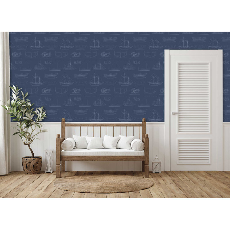 Yacht Club 33' L x 20.5" W  Wallpaper Roll, Blue