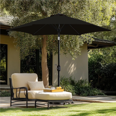9FT Patio Market Umbrella with Push Button Tilt and Crank, Black