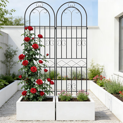 Metal Garden Trellis For Climbing Plants, Decorative Tall Iron Plant Support With Powder-Coated Finish, Connectable Vertical Lattice For Roses, Vines & Vegetables