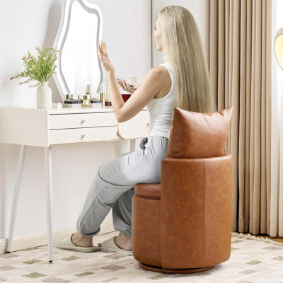 360° Swivel Vanity Chair With Storage, Pu Leather Round Storage Ottoman With Pillows, No Assembly Modern Comfy Makeup Stool For Bedroom, Dressing, Living Room (black)