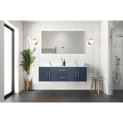 Navy Blue Double Bath Vanity 60 In. W X 22 In. D, With Carrara Marble Top