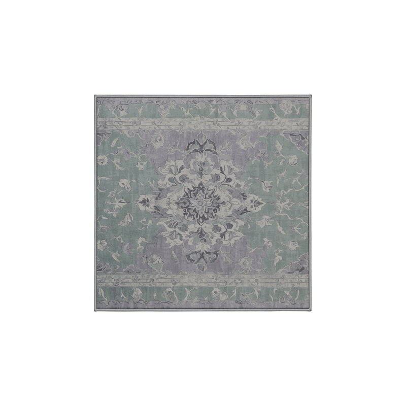 Machine Washable Gray Area Rug, Square 4'