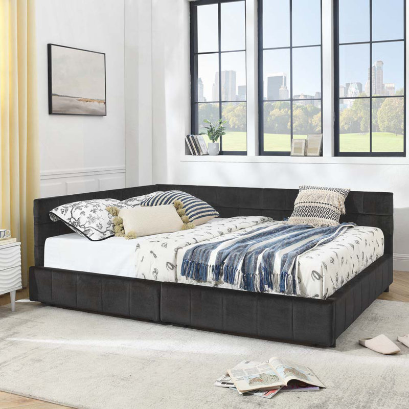 Velvet Storage Daybed, Black, Queen