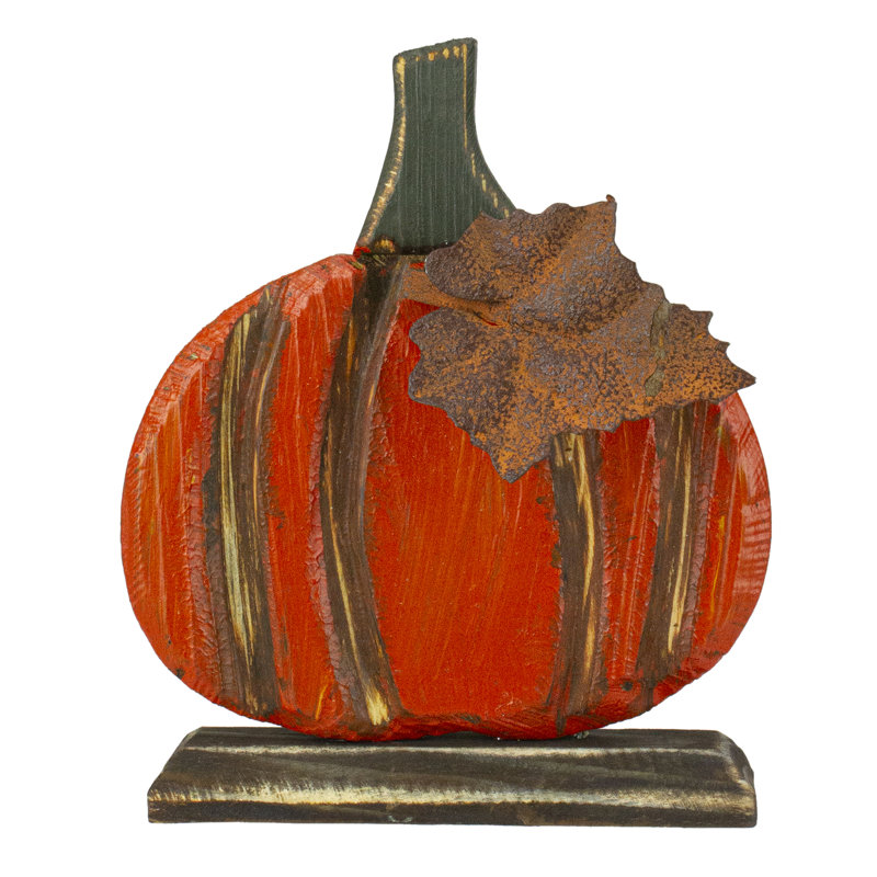 Décoration de citrouille d'automne en bois sculpté orange 6,5 po