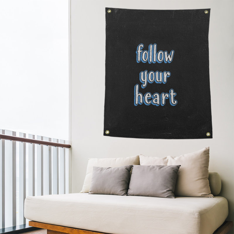 Tapisserie tableau noir en polyester suivre votre citation cardiaque, H 80 po x l 59 po, Bleu