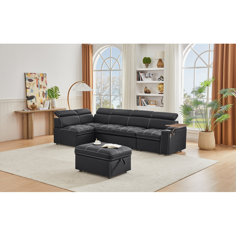 Canapé modulaire en tissu avec repose-pieds Tilena, Noir
