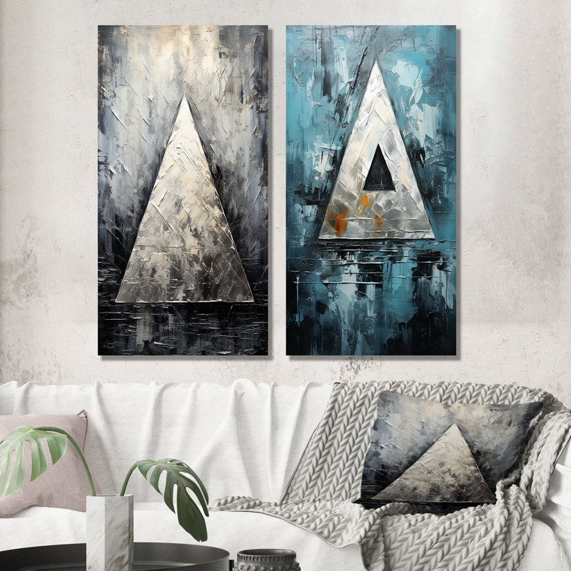 Triangle Trance Shimmering Silver - formes abstraites, ensemble de 2 reproductions d'art mural, H 32 po x l 33 po