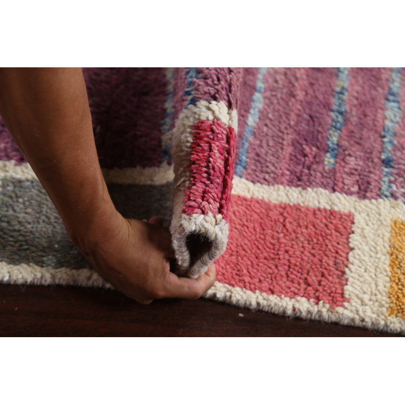 Tapis mauve en laine marocain noué à la main 9 x 13