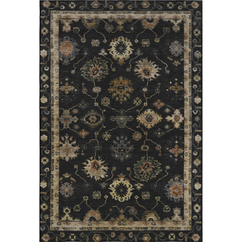Premium Machine Washable Mayfield AMF2045 Global Rug, 2'6" x 3'10", Black