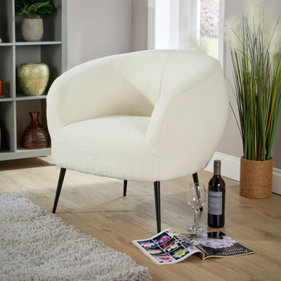 Holyrood Round Back White Faux Fur Barrel Accent Chair