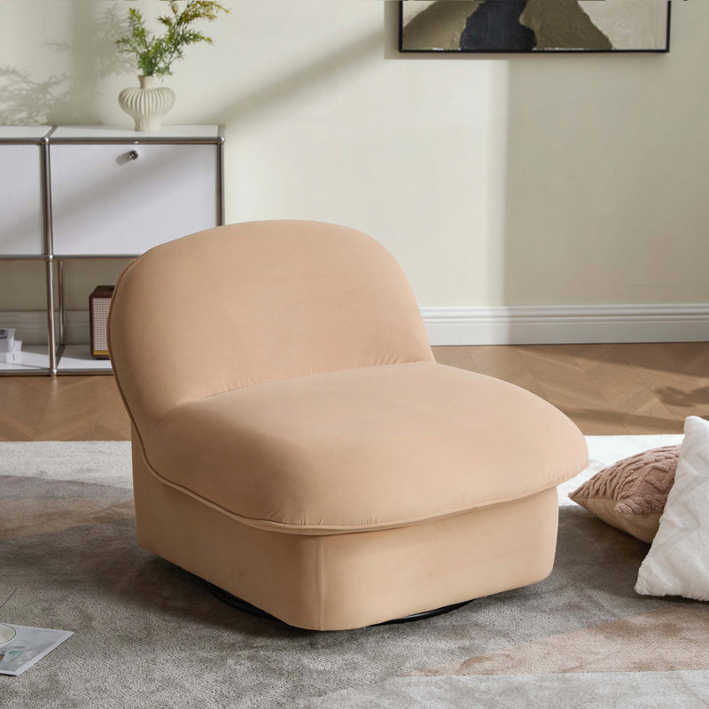 Chaise en velours pivotante en forme de citrouille, base en métal à 360 degrés, Kaki