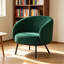 Fauteuil demi-tonneau en velours noir avec capitonnage, fauteuil de style Mid-Century moderne avec pieds en métal, canapé rembourré simple et confortable pour le salon - rembourrage en mousse-129182107