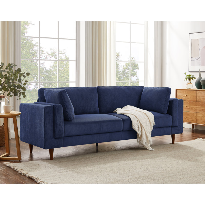 Kraz 215.9Cm Square Arms Sofa, Blue Corduroy