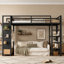 Lit mezzanine simple en métal noir avec rangement, garde-robe et panneau perforé, garde-corps complets, aucun sommier nécessaire
