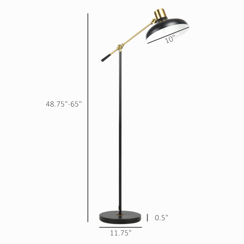 Lampe sur pied DEL en métal doré avec table d'appoint