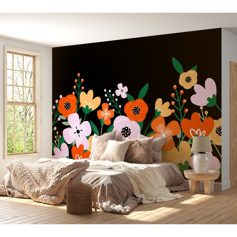 Adhésif mural pelez et collez - fleurs abstraites colorées, 100" L x 137" W, Unpasted