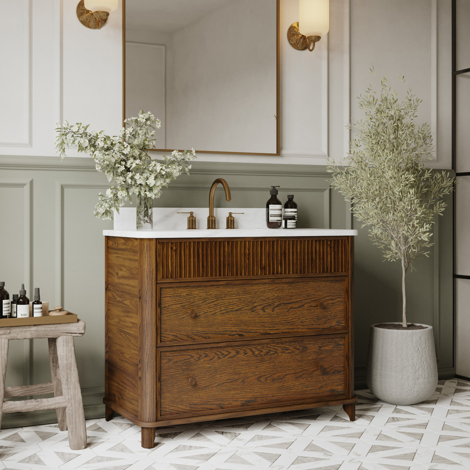 Kennedy Oak Single Bathroom Vanity, Enhanced Brown Oak, 42"
