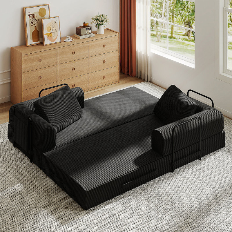 Canapé-lit convertible avec coussin cylindrique - Coussin pliant en velours côtelé pour une utilisation polyvalente dans le salon, la chambre à coucher et le studio