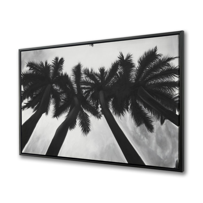 Palmiers monochromes - décor de toile encadrée bord de mer blanc