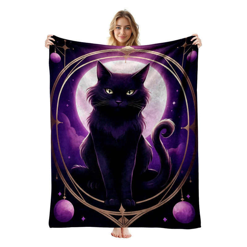 Jeté JYK, L 30 po x l 40 po, Chat noir et lune