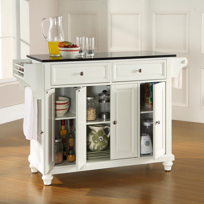 Van Granite Top Kitchen Island, White, Black