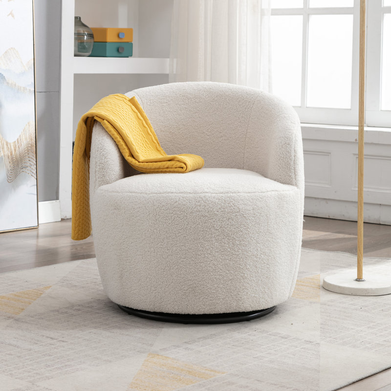 Genece Upholstered Swivel Accent Chair, Ivory Wool