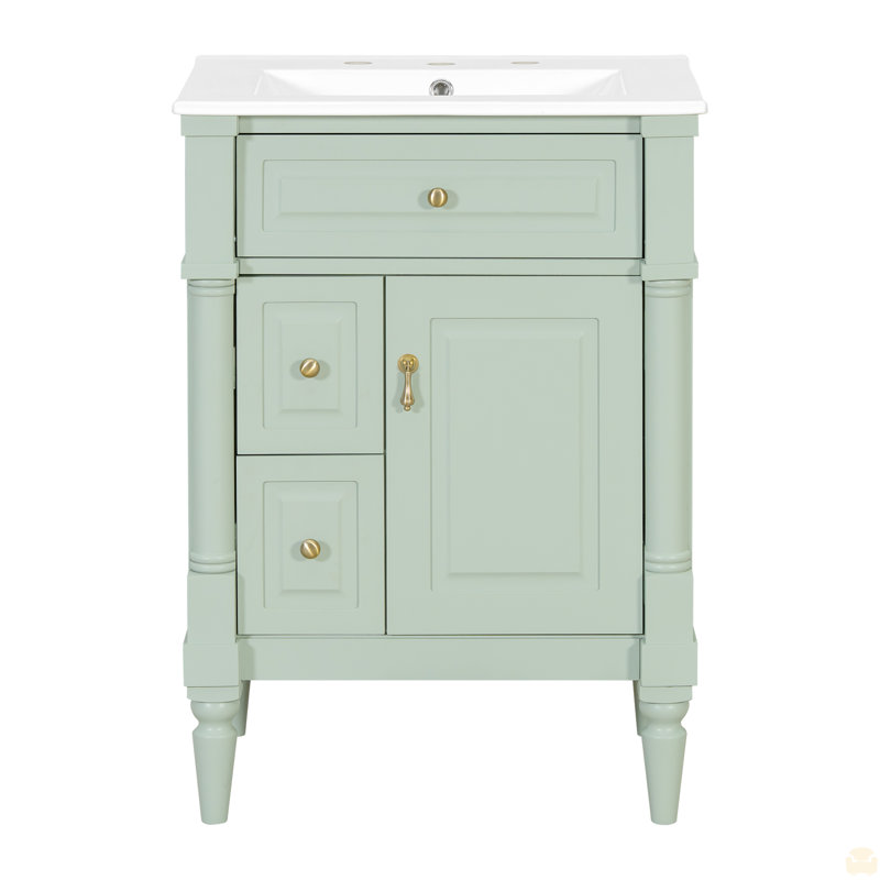 Meuble-lavabo sur pied 24 po avec lavabo, armoire de salle de bain autoportante avec tiroir rabattable et tablette réglable 24 po