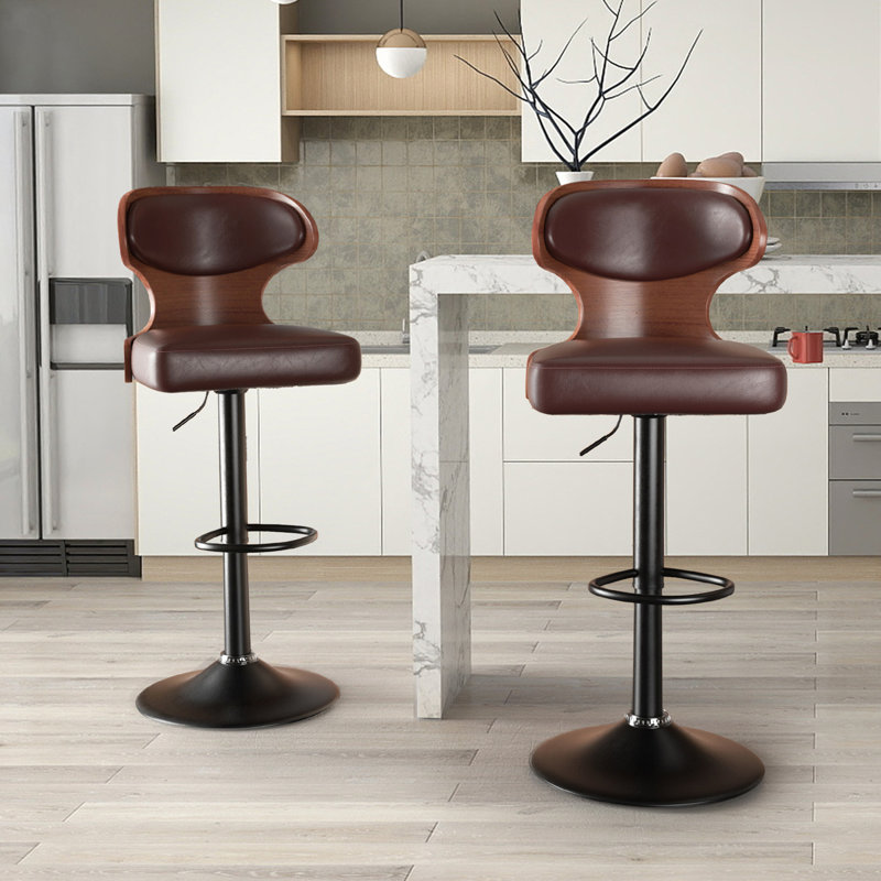 Ensemble de 2 tabourets de bar pivotants à hauteur réglable avec dossier, repose-pieds et revêtement en similicuir pour plus de confort et de style