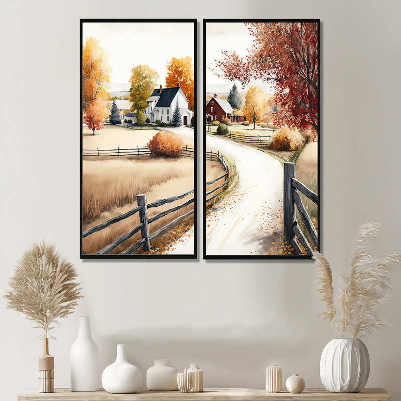 Path to the Barn III - Barn Landscape Large Art mural 2 pièces, H 40 po x l 40 po, Impression encadrée flottante, Noir
