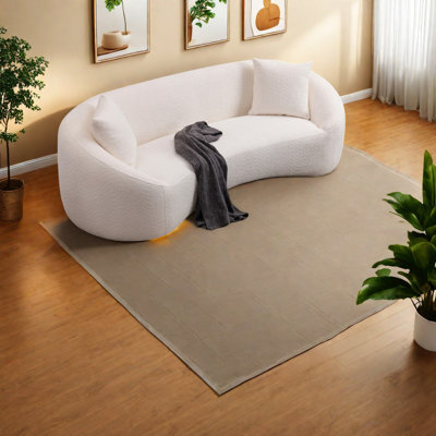 Modern 3-seater Curved Sofa, Premium Wood Frame, Stylish White Boucle For Living Room