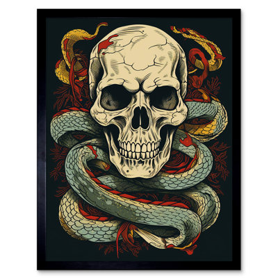 Berthol Skull Snakes Old School USA Tattoo Ink Body Art Americana 50s - Single Picture Frame Print