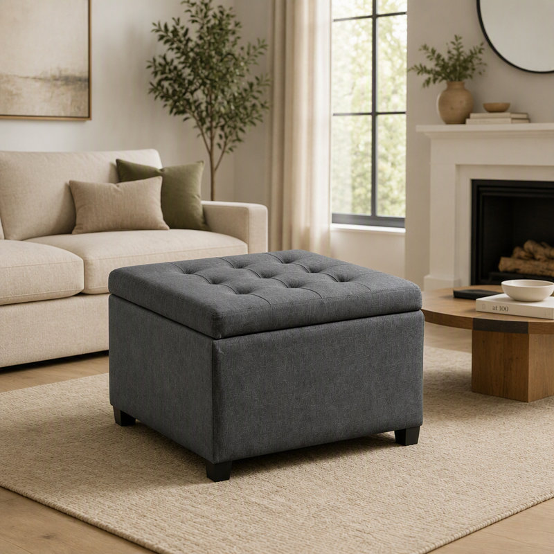 Banc de rangement de style vintage avec capitonnage à boutons, rembourrage moelleux et grand espace de rangement pour l'entrée ou la chambre.