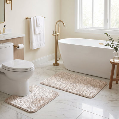 Ensemble de tapis de salle de bain pour tapis de salle de bain, tapis de bain et de toilette 2 pièces, envers ivoire doux, absorbant, envers antidérapant, tapis de bain lavable à la machine et tapis de toilette contour, 39,5 po x 23,5 po + 20 po x 23,5 po