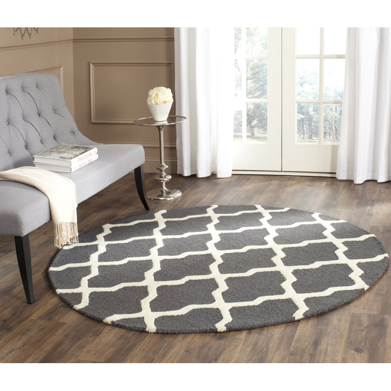 Tapis en laine touffeté à la main Cannen, Rond 6 pi, Ivoire / Gris foncé