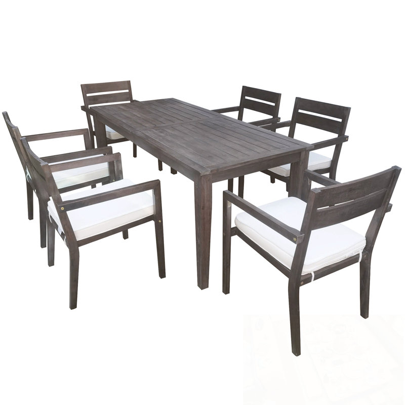 Ensemble de table de salle à manger 7 pièces en bois avec 6 chaises, Gris