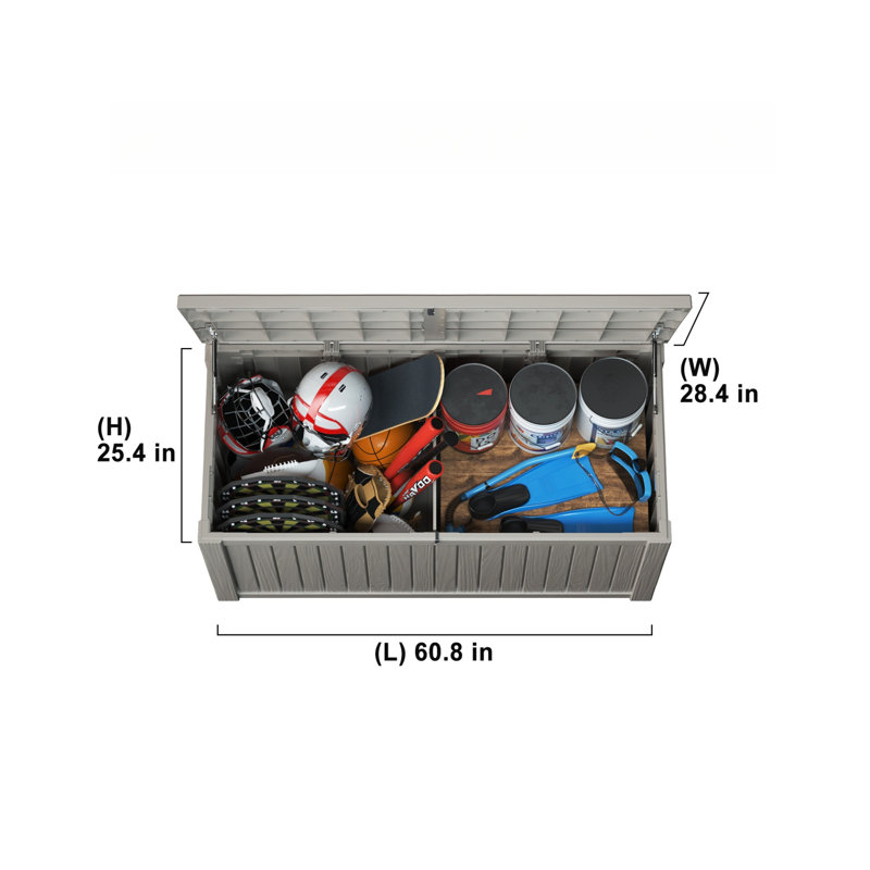Outdoor Storage Deck Box, 150 Gallon Resin Patio Bin & Bench, Gray