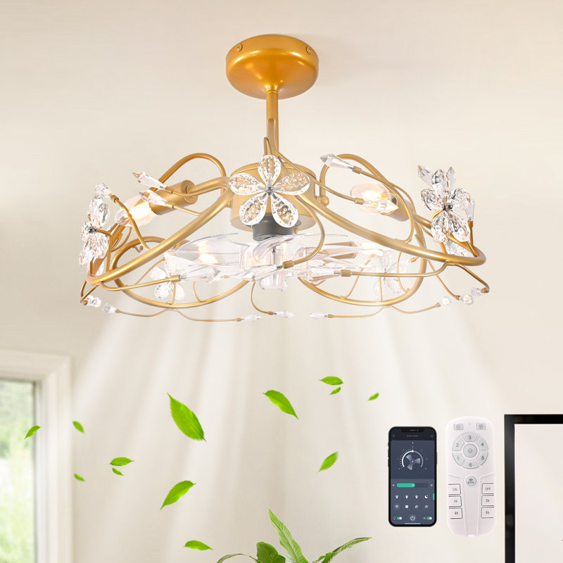 Ventilateur de plafond 20 po à 6 vitesses avec cage en cristal avec ensemble d'éclairage et télécommande