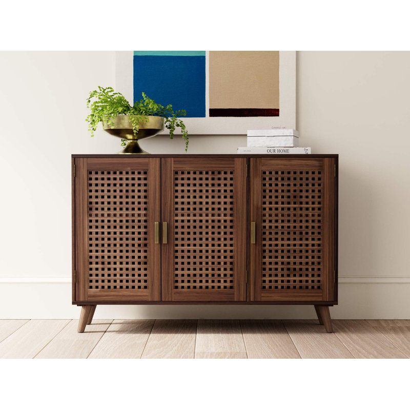 Buffet Aulbrey de 44 po de largeur avec pieds solides et portes en treillis, Espresso