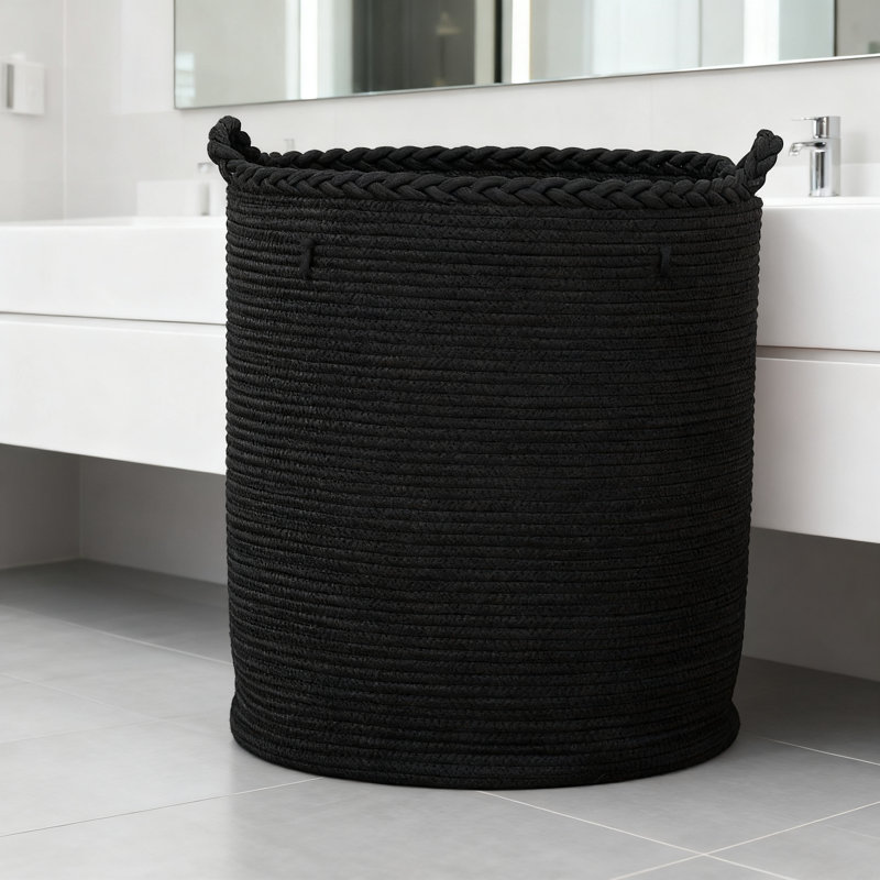 90L Large Woven Laundry Basket, Cotton Storage Hamper For Blankets, Clothes, Pillows, Toys, And Shoes With Sturdy Handles, Natural Braided Design