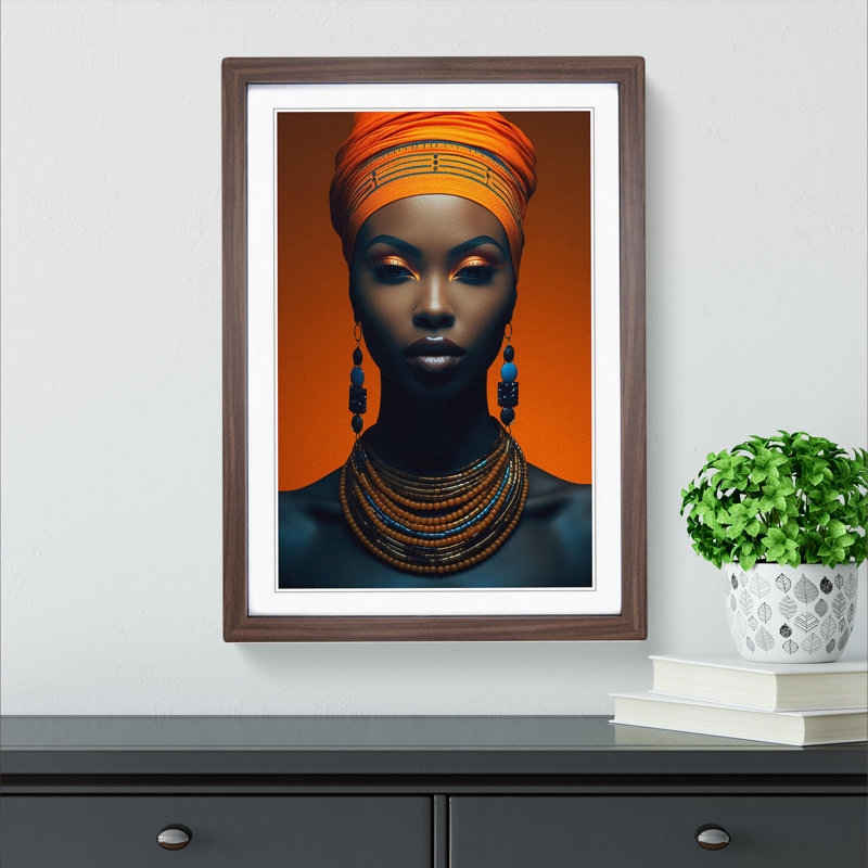 African Woman Minimalism No.2 - Framed Print, Walnut, 46cm H x 34cm W x 2cm D