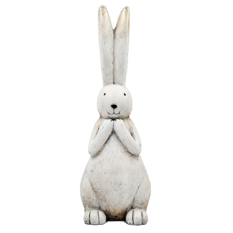 Textured White Magnesium Bunny Rabbit with Subtle Gold Details, 27.4" H x 9.4" W x 9.4" D