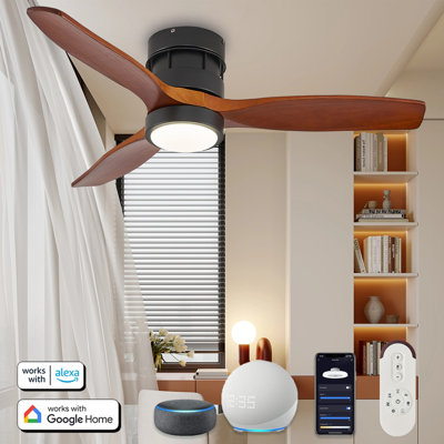 42" Solid Wood Smart Ceiling Fan With Lights