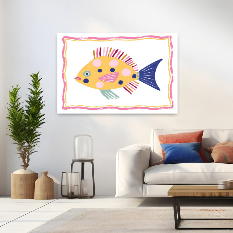Poisson II, art mural abstrait contemporain, 32" H x 48" W