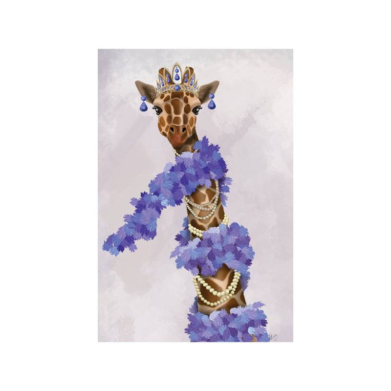 Giraffe with Purple Boa I 1 Piece Wrapped Canvas Wall Art, 45.72cm H x 30.48cm W x 1.91cm D