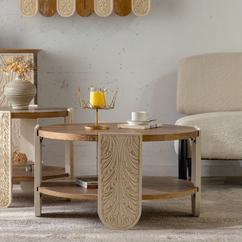 Table basse en bois sculpté, table de bout rétro avec rangement double couche, petite table d'appoint pour le salon