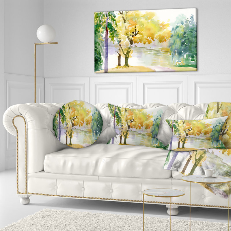 Coussin aquarelle Landscape, 16 po x 16 po, Carré