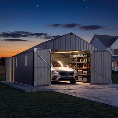 16 Ft. W X 20 Ft. D Metal Shed Outdoor Garage With Double Doors