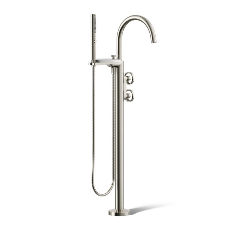 Components Floor-Mount Bath Filler Trim, Wheel Handle, Polished Nickel