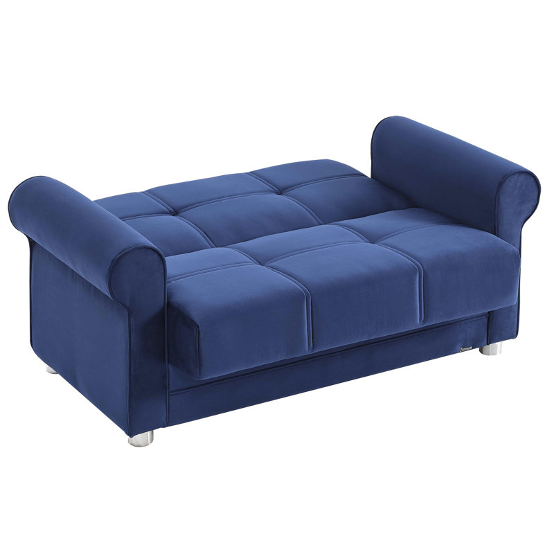 Convertible bleu avec rangement - Collection By, espace pour appartement, salon confortable en microfibre