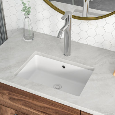 21"L x 14"W White Ceramic Rectangular Undermount Bathroom Sink with Overflow